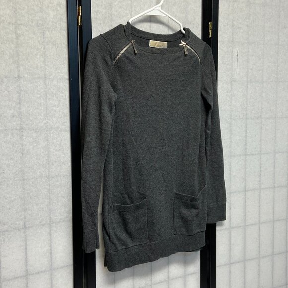 Michael Kors Zipped Crew Neck Long Sleeve Patch Pocket Tunic Sweater Grey S - Picture 3 of 11